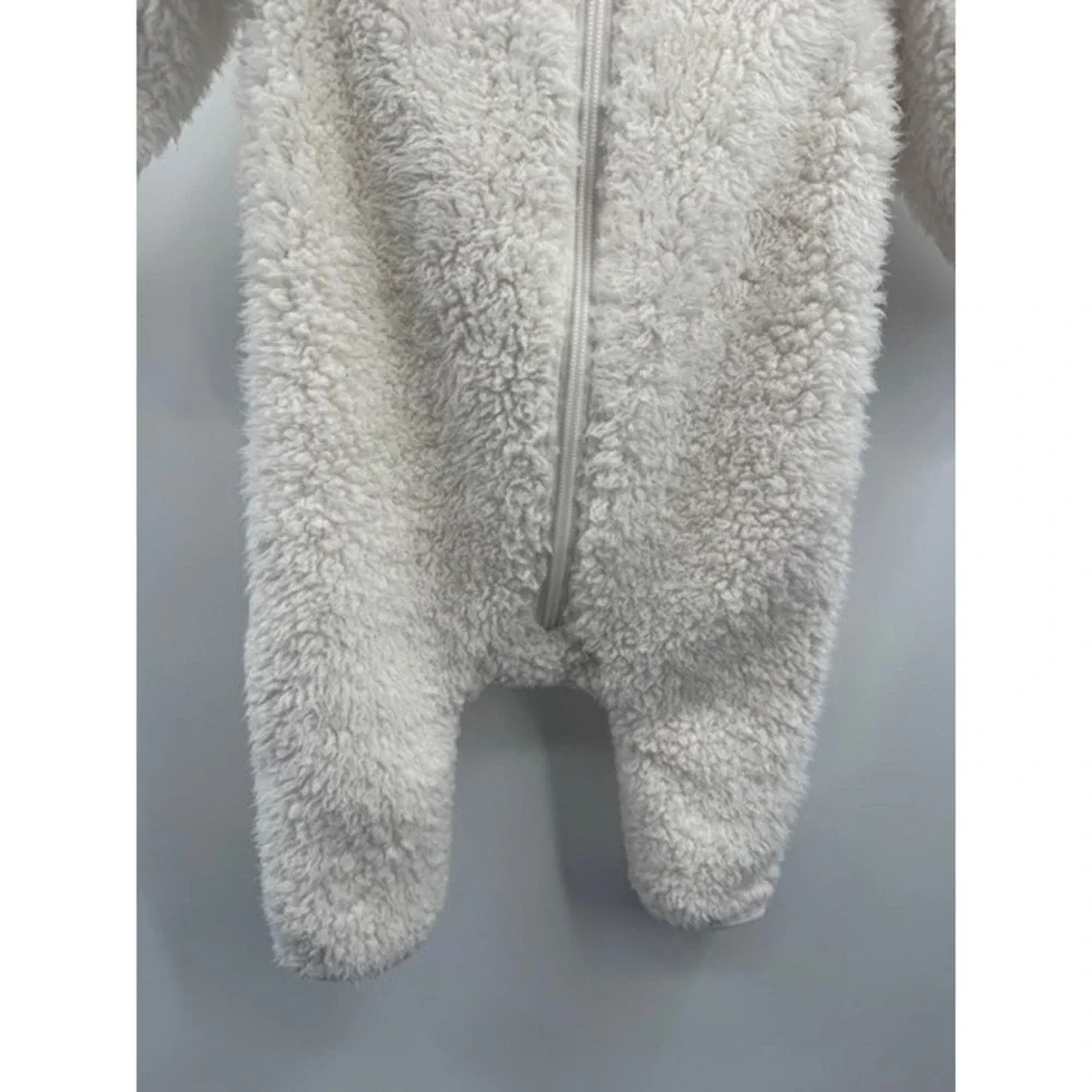 Pottery Barn Kids Ivory Reindeer Sherpa One-Piece Fleece SZ 6-12mo Holiday Cozy